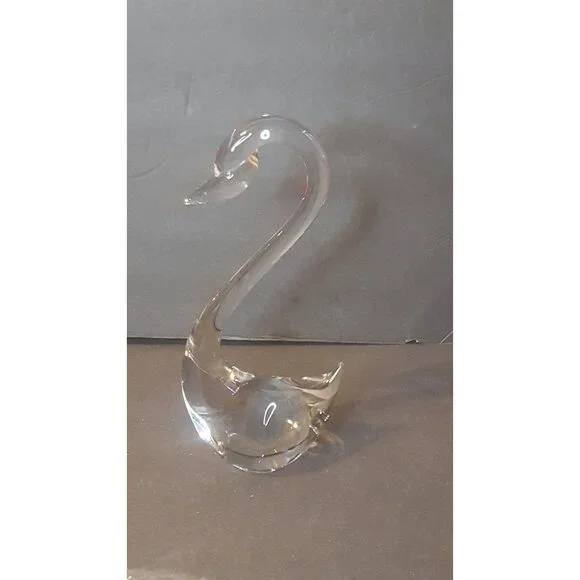 Vintage Art Glass Swan Clear Crystal Bird Figurine Figure Sculpture 8" - Picture 10 of 10